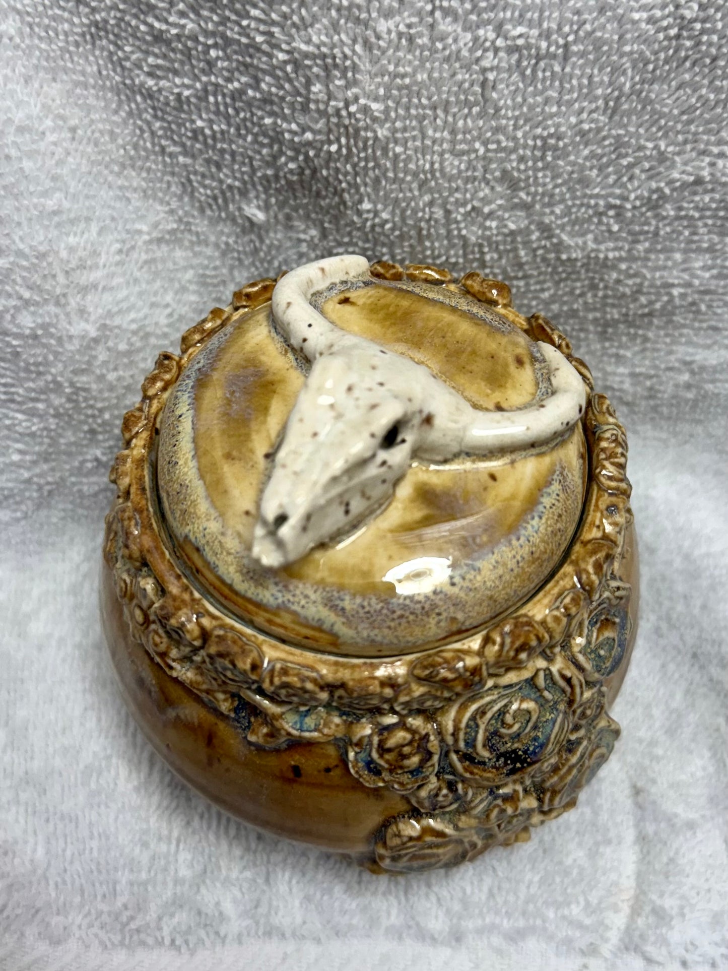 Cow Skull Container (Desert Rose)