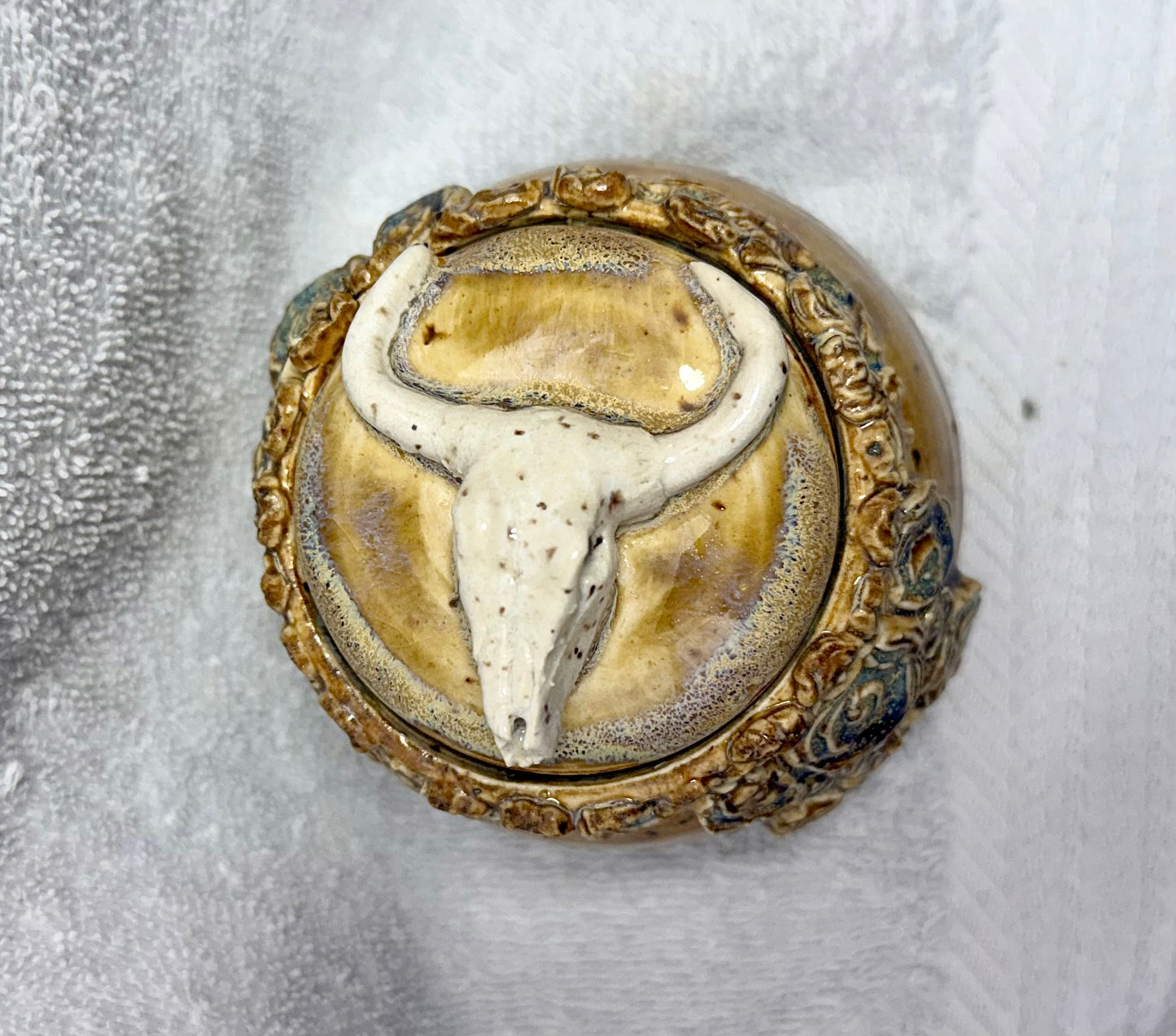 Cow Skull Container (Desert Rose)
